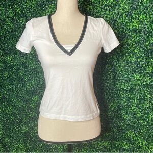 Escada Sport White Rhinestone Black Trim Top Sz S